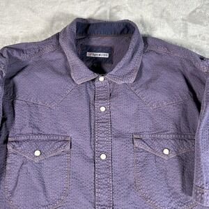 32 Bar Blues Shirt Mens Extra Large Purple Pearl Snap Seersucker Button Up
